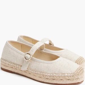 J. Crew Cream Espadrille Flats with Pearl Detail